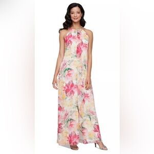 SLNY Women's Floral-Print Beaded Halter Gown Dress NWOT